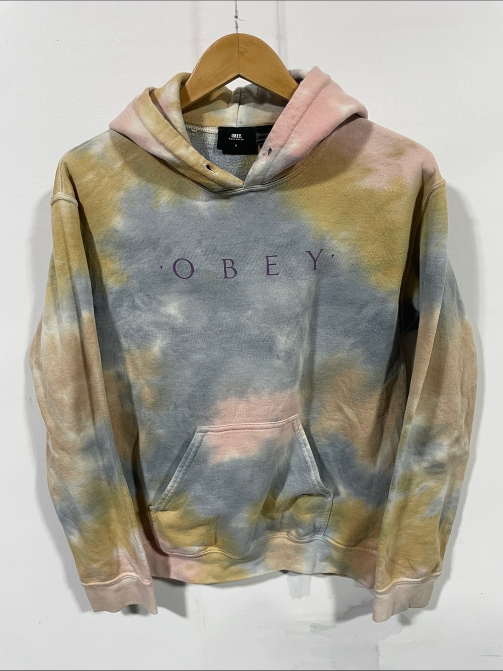 Obey Men's Tie-Dye Zip-Up Hoodie in Pastel Blue, Pink & Tan